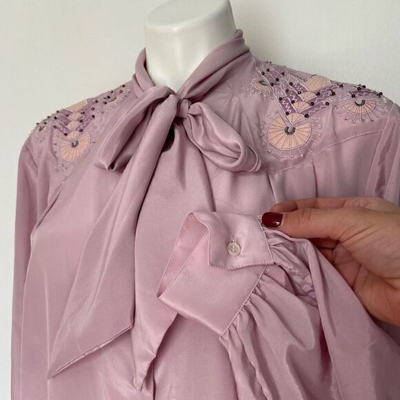 Richard Martin 80s Beaded Embroidered Shoulder Neck Tie Button Down - Picture 5 of 11